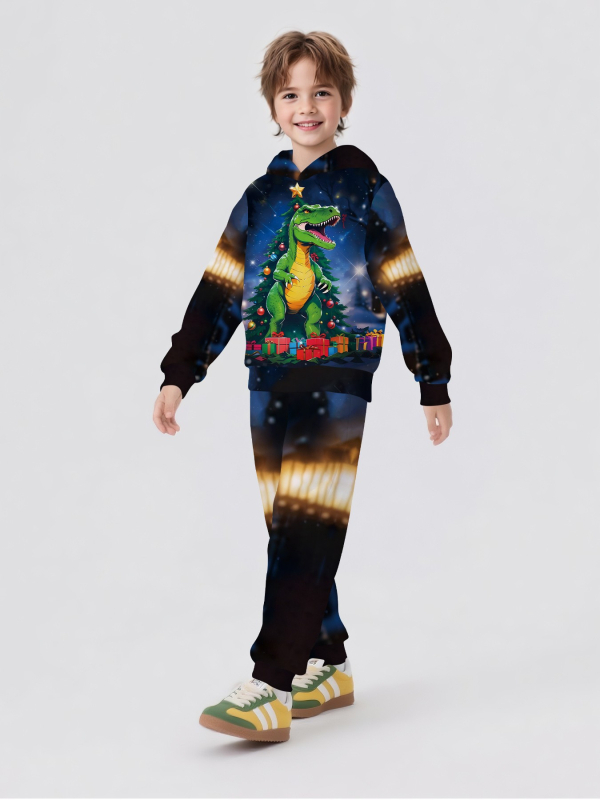 Детски спортен комплект с качулка – 2 части: суитшърт с дълги ръкави и панталони, памучна смес с 50-70% полиестер, за пролет и есен, за деца над 8 години.