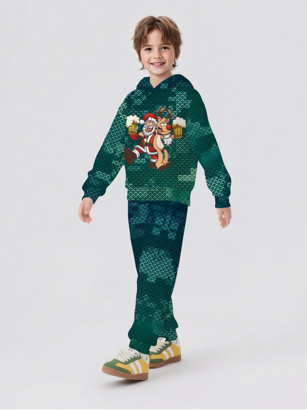 Детски спортен комплект с качулка – 2 части: суитшърт с дълги ръкави и панталони, памучна смес с 50-70% полиестер, за пролет и есен, за деца над 8 години.