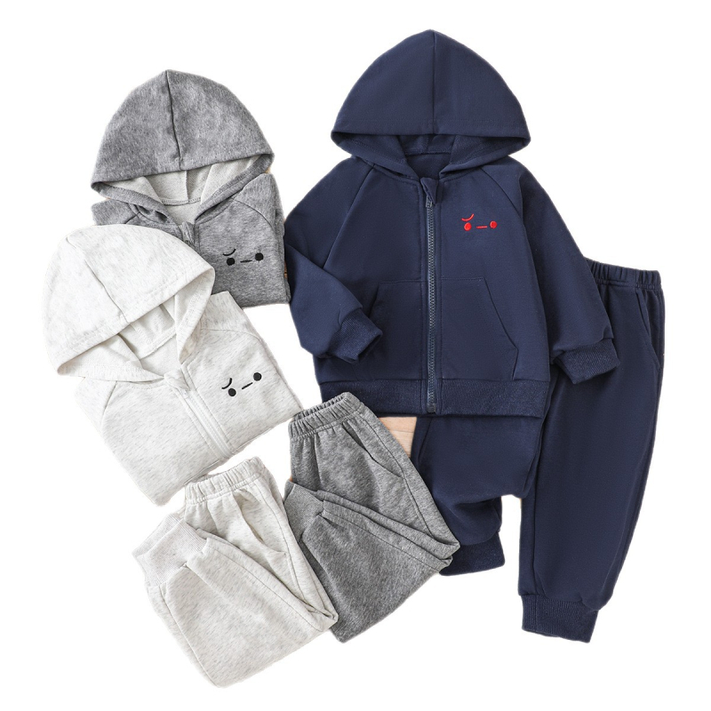 Детски комплект с качулка, памук, две части, цип, унисекс, корейски стил, пролетно-есенен за деца 3–8 г