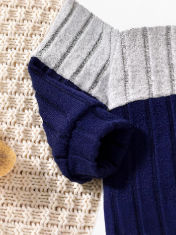 Ддетски двучастков трикотажен комплект с ивици и патчворк, дълъг ръкав топ и панталони, за деца 1–3 години (есен).