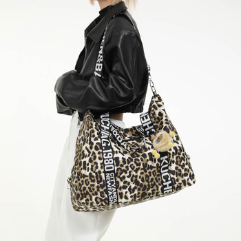 Чанта през рамо за пътуване с леопардов принт, капацитет 20–35 л, текстилна външна част, подплата от полиестер, за жени