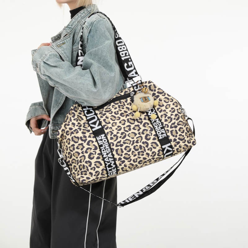 Чанта през рамо за пътуване с леопардов принт, капацитет 20–35 л, текстилна външна част, подплата от полиестер, за жени