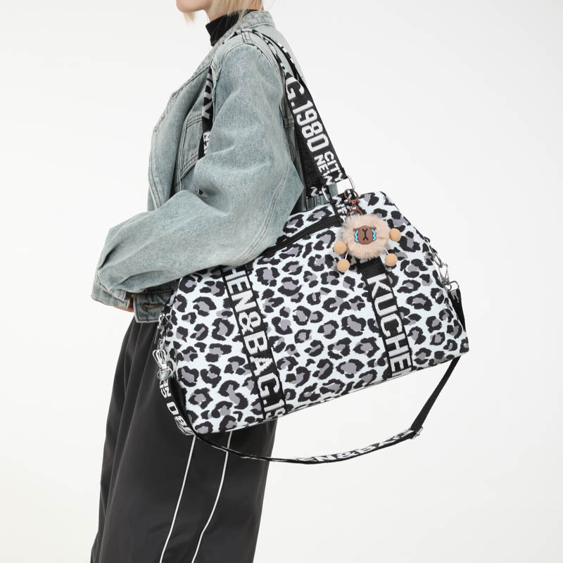 Чанта през рамо за пътуване с леопардов принт, капацитет 20–35 л, текстилна външна част, подплата от полиестер, за жени