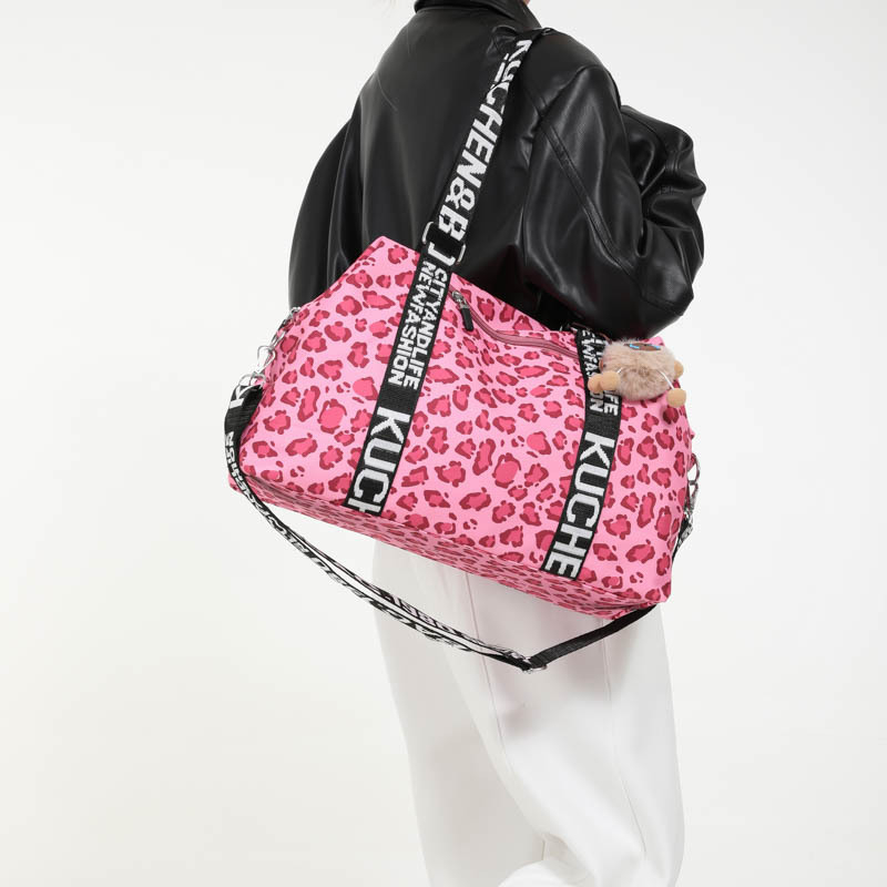 Чанта през рамо за пътуване с леопардов принт, капацитет 20–35 л, текстилна външна част, подплата от полиестер, за жени