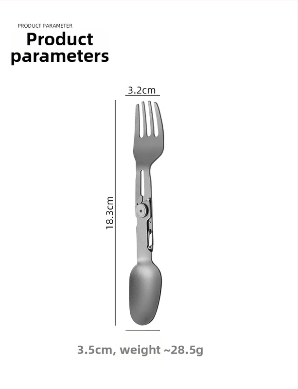 Puhast titaniumi välitingimustes kokkupandav lusikas-vork kaheotsaline