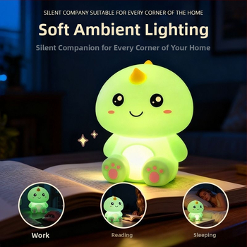 Lastele mõeldud öövalgust, kuusnurkne kujundus loomamotiividega (dinozaur ja mesilane), silikoonist abažuur, Type-C toide, joonisfilmistiilis, tööiga üle 100000 tunni