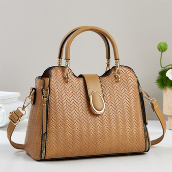 PU кожена чанта с преплетен узор, кръстосана чанта с цип за затваряне, хоризонтална квадратна форма