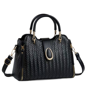 PU кожена чанта с преплетен узор, кръстосана чанта с цип за затваряне, хоризонтална квадратна форма
