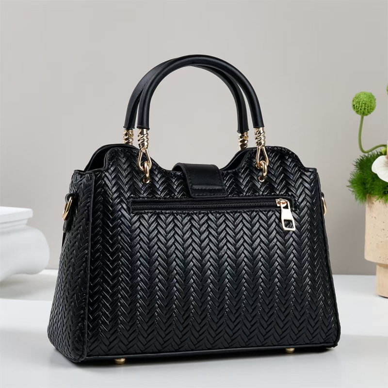 PU кожена чанта с преплетен узор, кръстосана чанта с цип за затваряне, хоризонтална квадратна форма