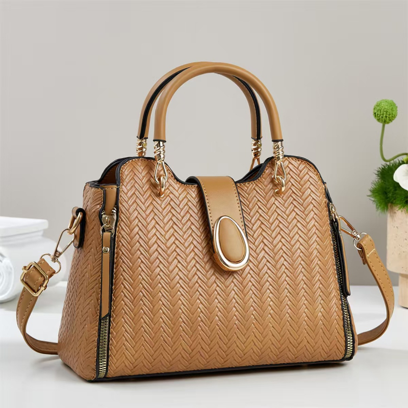 PU кожена чанта с преплетен узор, кръстосана чанта с цип за затваряне, хоризонтална квадратна форма