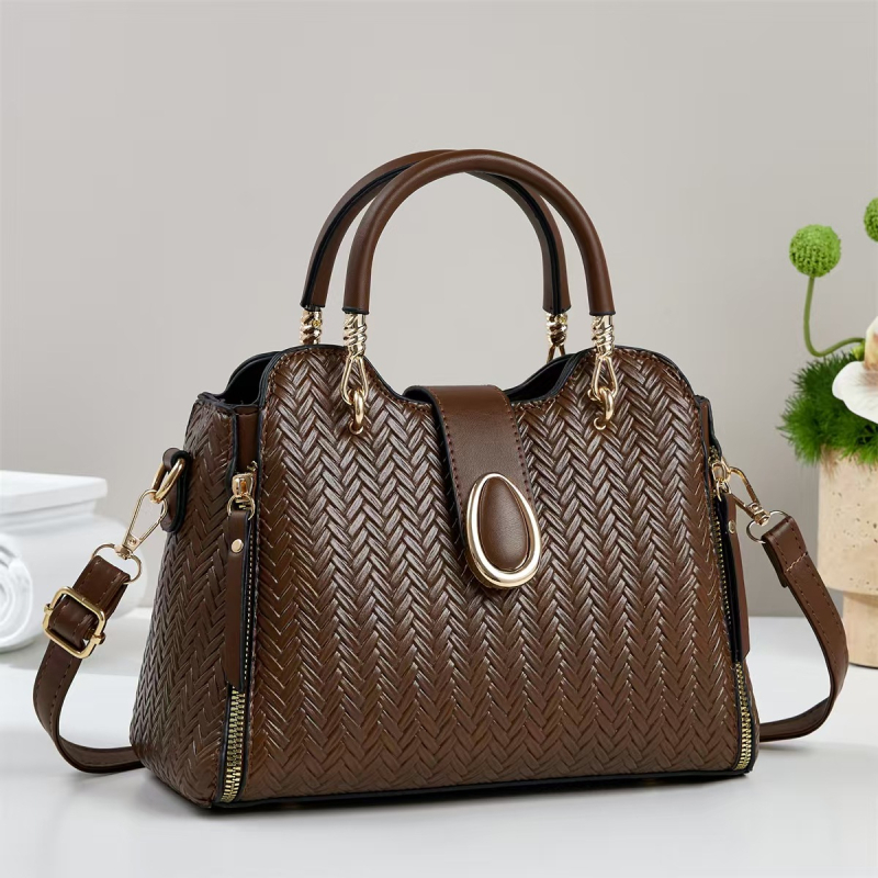 PU кожена чанта с преплетен узор, кръстосана чанта с цип за затваряне, хоризонтална квадратна форма