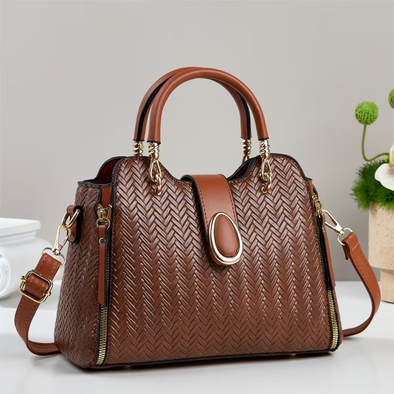 PU кожена чанта с преплетен узор, кръстосана чанта с цип за затваряне, хоризонтална квадратна форма