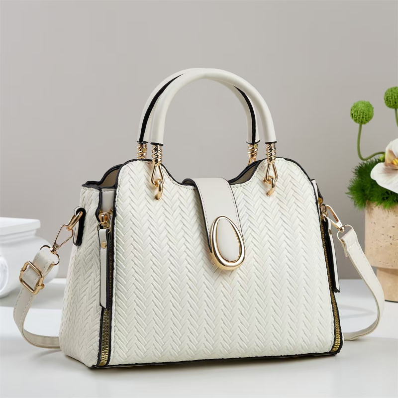 PU кожена чанта с преплетен узор, кръстосана чанта с цип за затваряне, хоризонтална квадратна форма