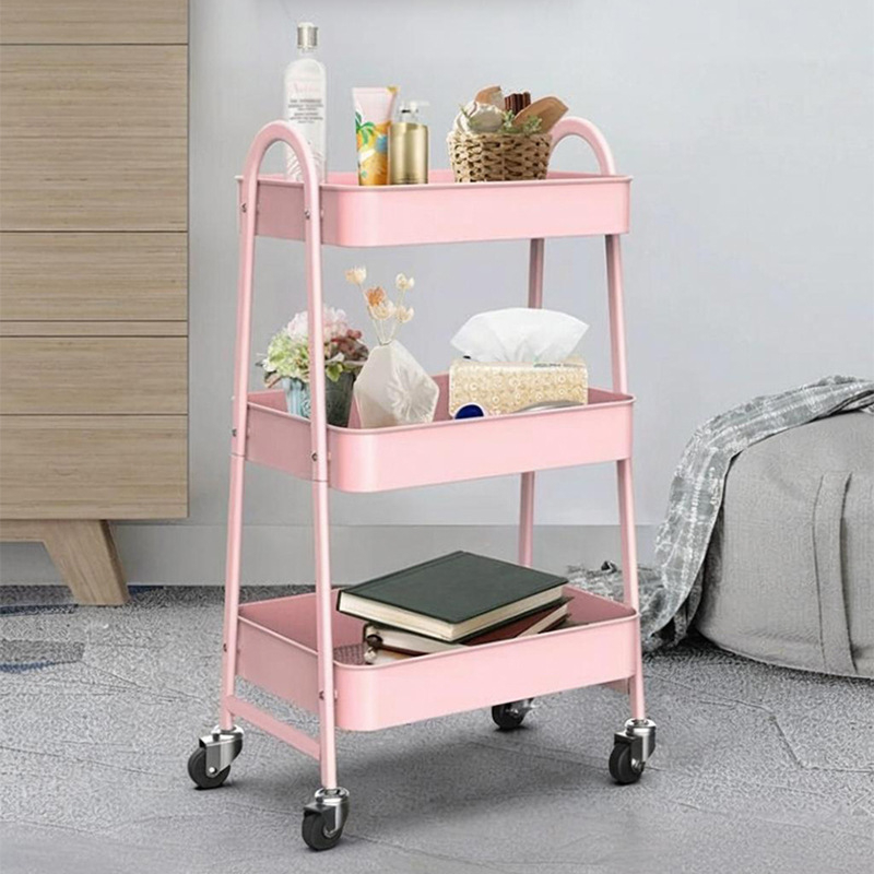 Метален стелаж за съхранение - 3-етажен, преносим, от въглеродна стомана, мултифункционален