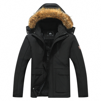 Мъжко зимно яке с поларена подплата, ветроустойчиво и водоустойчиво, еднобортно закопчаване, пълнеж от полиестерни влакна, джобове с патчове