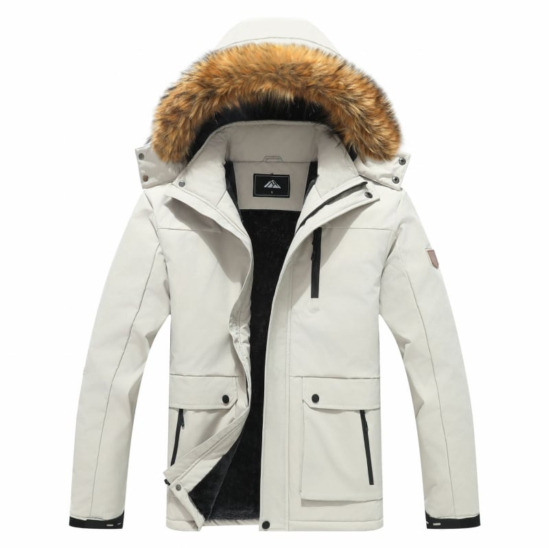 Мъжко зимно яке с поларена подплата, ветроустойчиво и водоустойчиво, еднобортно закопчаване, пълнеж от полиестерни влакна, джобове с патчове
