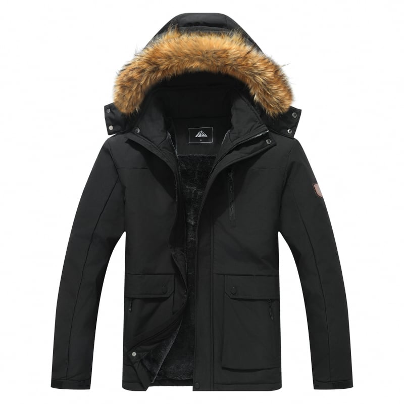 Мъжко зимно яке с поларена подплата, ветроустойчиво и водоустойчиво, еднобортно закопчаване, пълнеж от полиестерни влакна, джобове с патчове