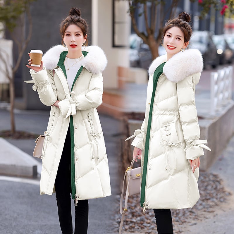 Дамско палто пух-памук, средна дължина, тясна кройка, качулка с цип, пълнеж полиестер-памук, основен плат зайча козина