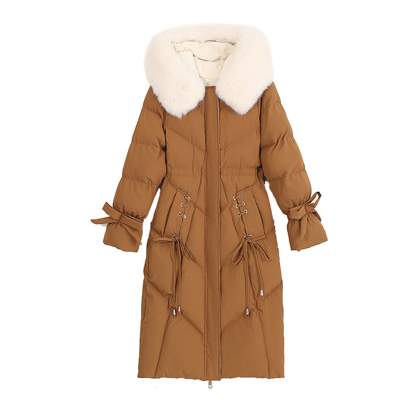 Moteriška žieminė striukė su triušio kailio išoriniu audiniu, poliesterio-pamuko užpildas, vidutinio ilgio, siauras kirpimas, gobtuv su užtrauktuku