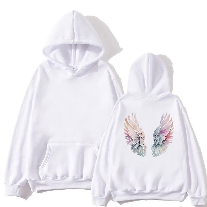 Hanorac cu imprimeu anime și aripi, căptușit poliester, cu glugă, mâneci lungi, stil streetwear