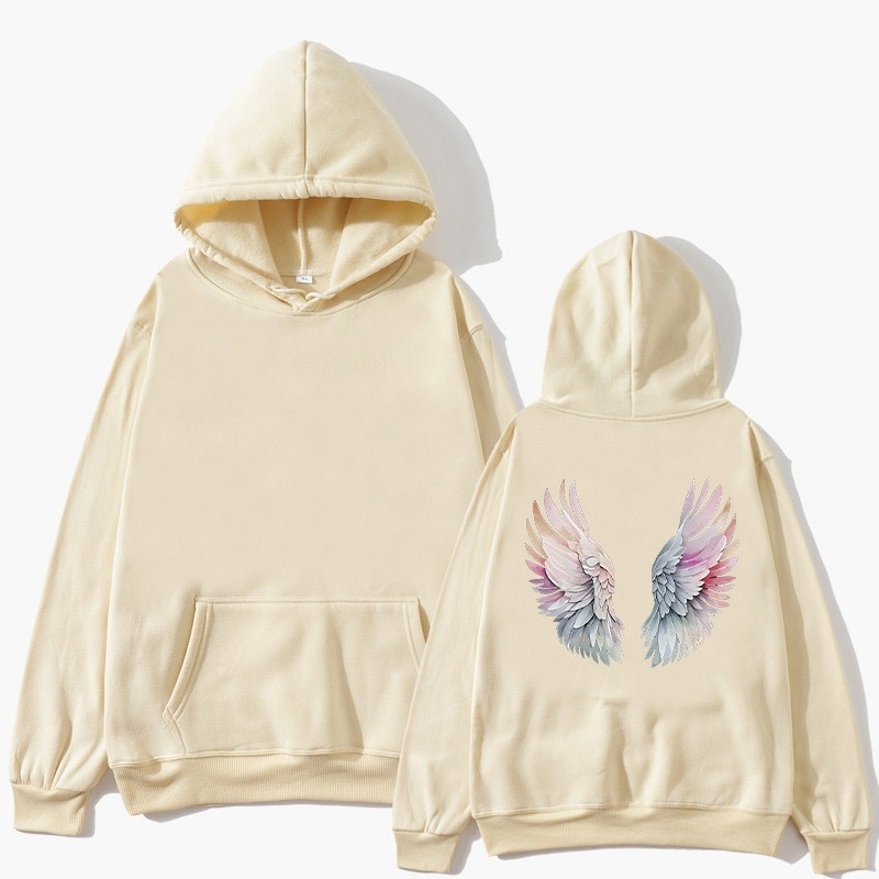 Hanorac cu imprimeu anime și aripi, căptușit poliester, cu glugă, mâneci lungi, stil streetwear