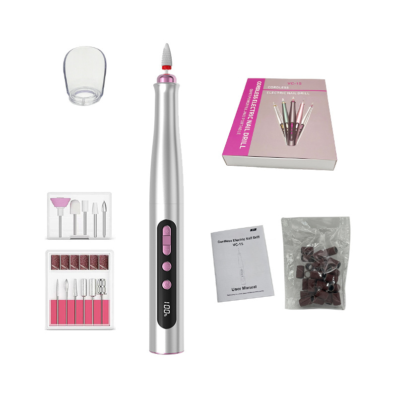 Juhtmevaba elektriline küünepoleerija, kaasaskantav maniküüri puur, digitaalse ekraaniga, täielik komplekt koduseks kasutamiseks
