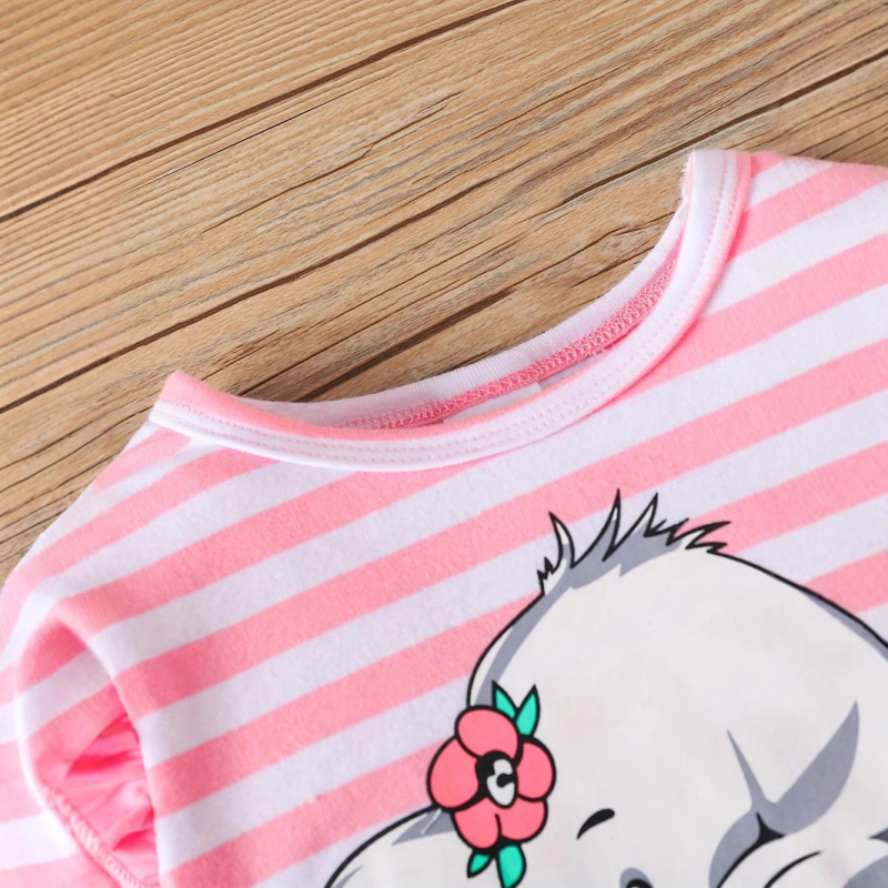 Детски комплект от две части за момичета 1–3 г.: топ с дълги ръкави и панталони, карикатурен слон и райета, корейски стил, памук 95%