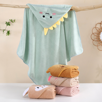 Одеяло с корално кадифе, качулка, бродирани анимационни животни, меко и абсорбиращо за бебета и деца 1–3 години