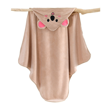 Одеяло с корално кадифе, качулка, бродирани анимационни животни, меко и абсорбиращо за бебета и деца 1–3 години