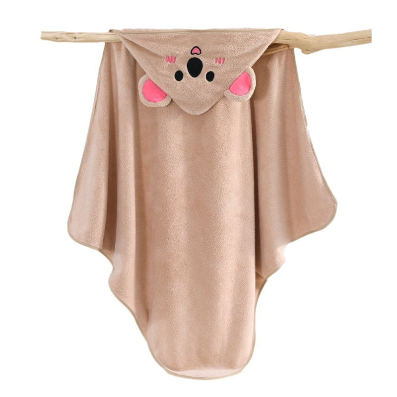 Одеяло с корално кадифе, качулка, бродирани анимационни животни, меко и абсорбиращо за бебета и деца 1–3 години