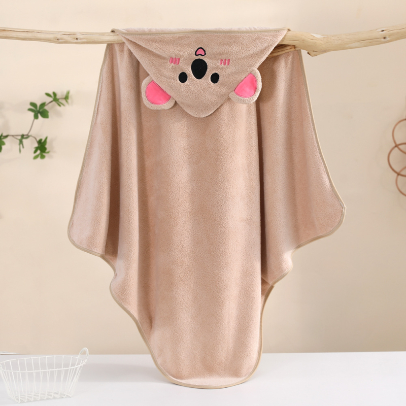 Одеяло с корално кадифе, качулка, бродирани анимационни животни, меко и абсорбиращо за бебета и деца 1–3 години