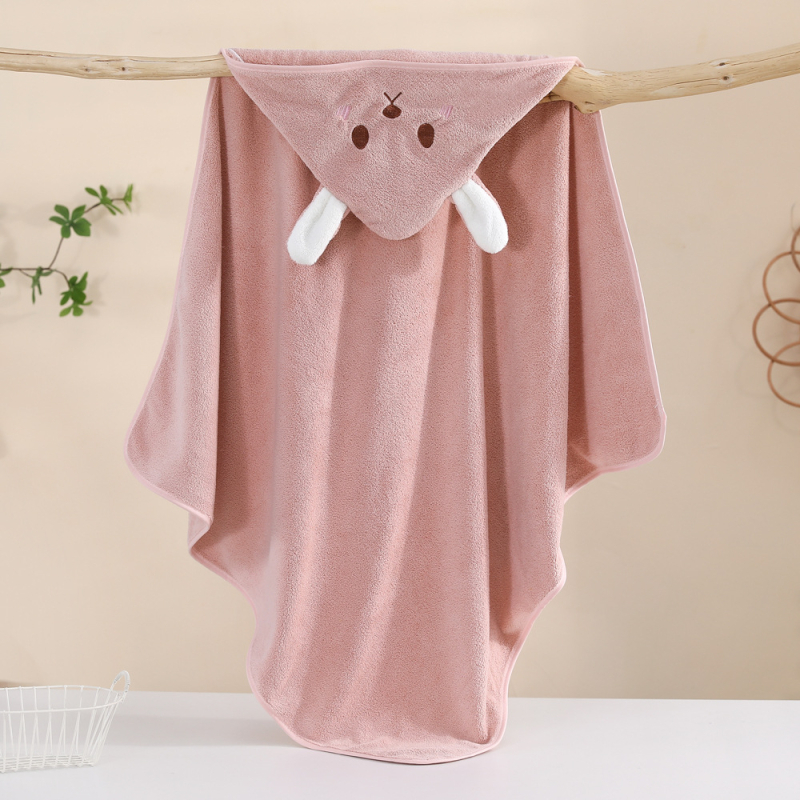 Одеяло с корално кадифе, качулка, бродирани анимационни животни, меко и абсорбиращо за бебета и деца 1–3 години
