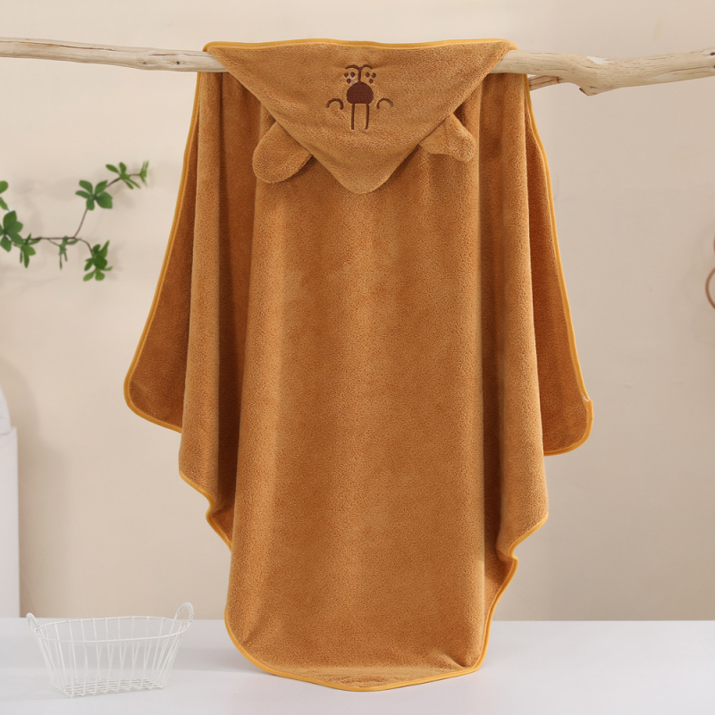 Одеяло с корално кадифе, качулка, бродирани анимационни животни, меко и абсорбиращо за бебета и деца 1–3 години