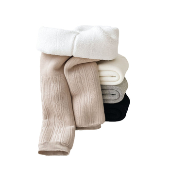 Детски клинове с подплата от флис, висока талия, корейски стил, до глезена, зимни, 75% памук