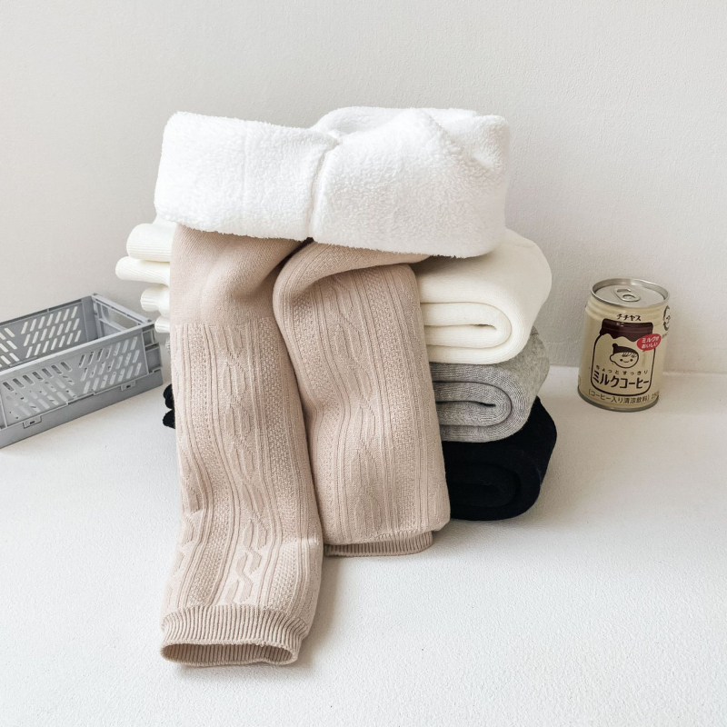 Детски клинове с подплата от флис, висока талия, корейски стил, до глезена, зимни, 75% памук