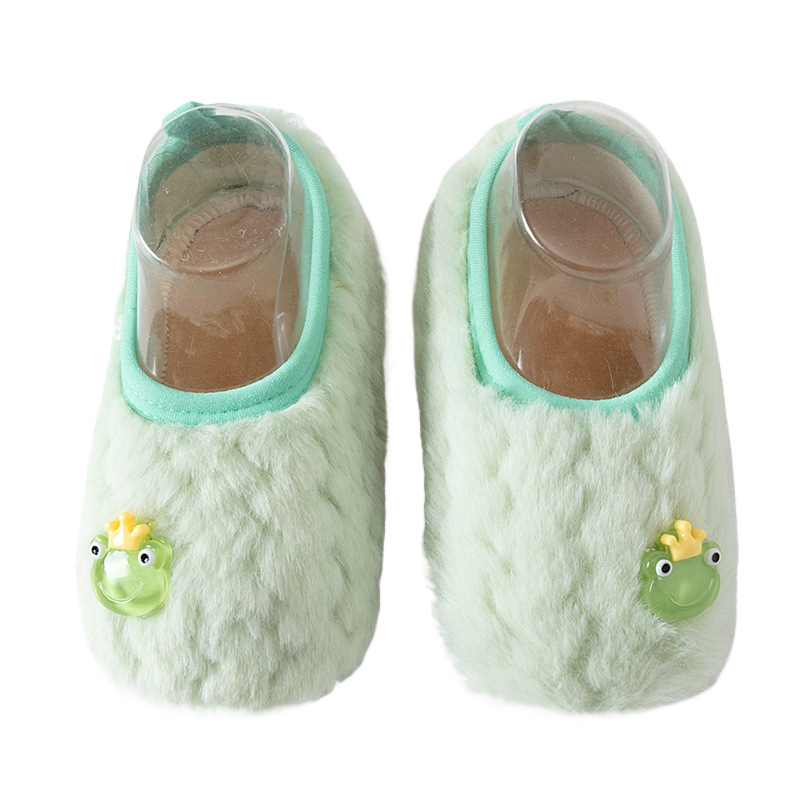 Детски чорапи за под с мека подметка за вътрешна употреба, карикатурен дизайн, полиестер, къс маншет, дебели, зима