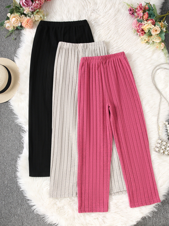 Момичешки ежедневни прави панталони с висока талия, полиестер, едноцветен модел, за пролетта и есента