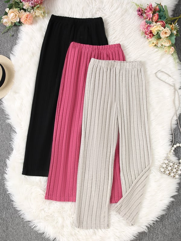 Момичешки ежедневни прави панталони с висока талия, полиестер, едноцветен модел, за пролетта и есента