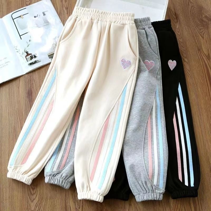 Момичешки спортни панталони с поларено вътрешно лице, памук-полиестер смес 31–50%, средна талия, копче и цип, пролет 2025