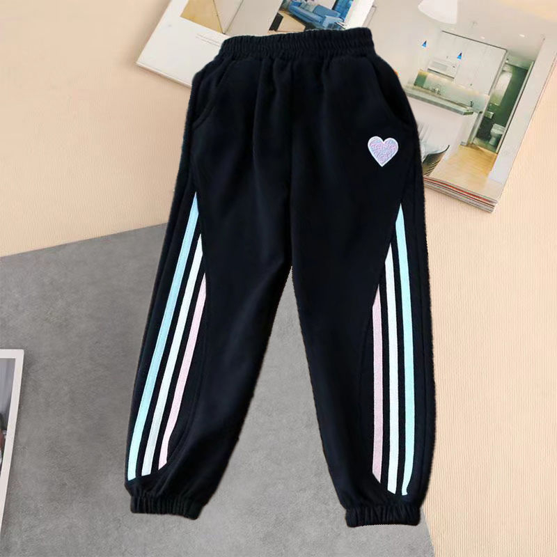 Момичешки спортни панталони с поларено вътрешно лице, памук-полиестер смес 31–50%, средна талия, копче и цип, пролет 2025