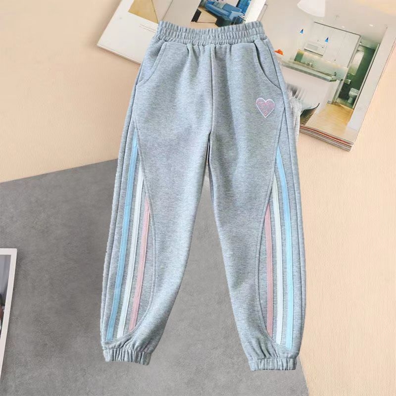 Момичешки спортни панталони с поларено вътрешно лице, памук-полиестер смес 31–50%, средна талия, копче и цип, пролет 2025