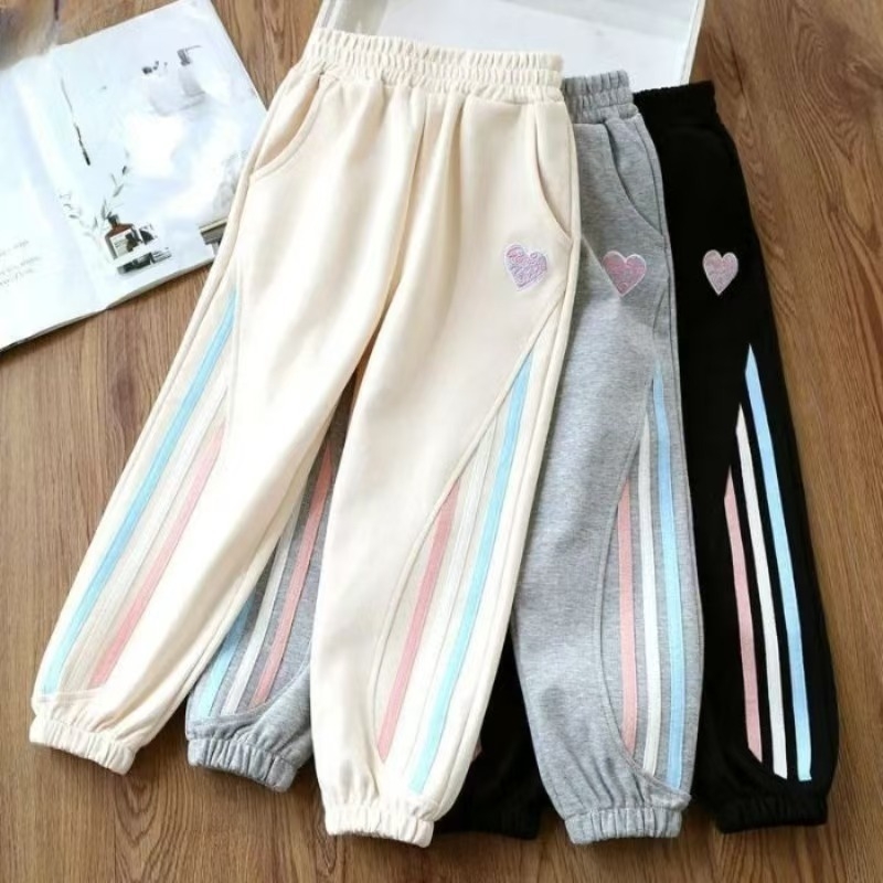 Момичешки спортни панталони с поларено вътрешно лице, памук-полиестер смес 31–50%, средна талия, копче и цип, пролет 2025