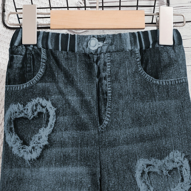 Детски дънки в корейски стил, еластичен пояс със средна талия, 95% полиестер, едноцветни, лято–есен 2025