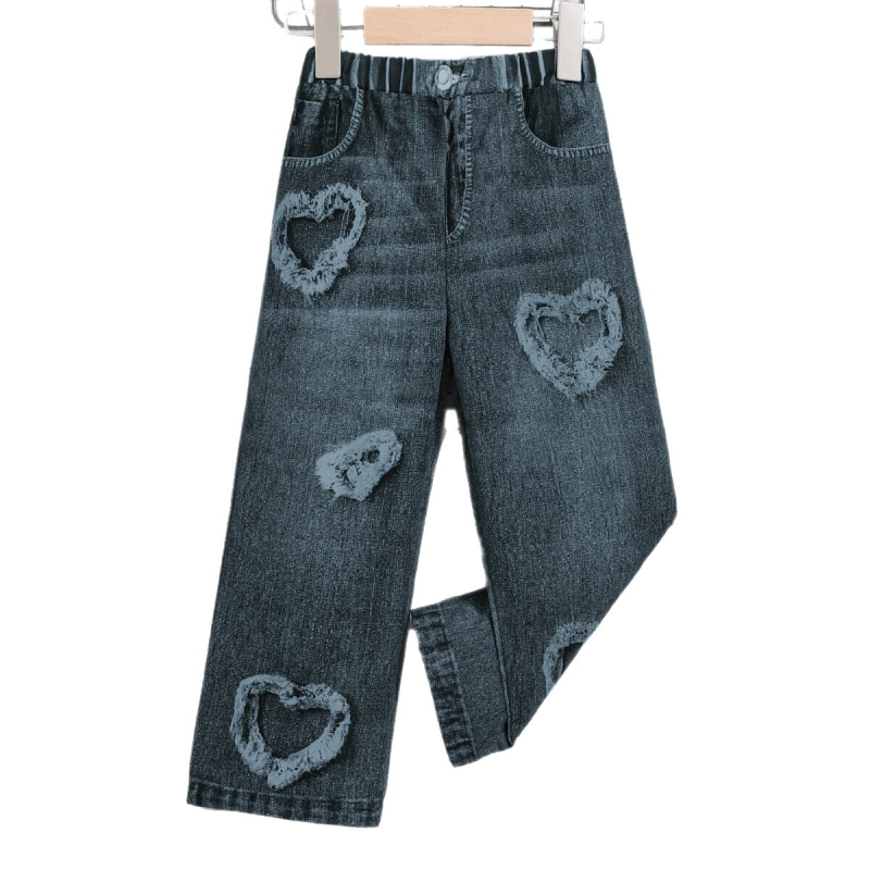 Детски дънки в корейски стил, еластичен пояс със средна талия, 95% полиестер, едноцветни, лято–есен 2025