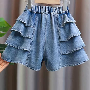 Детски дънкови къси панталони в корейски стил, средна талия, 50% памук, за деца на възраст 1–3 години (80–100 см), пролет 2025