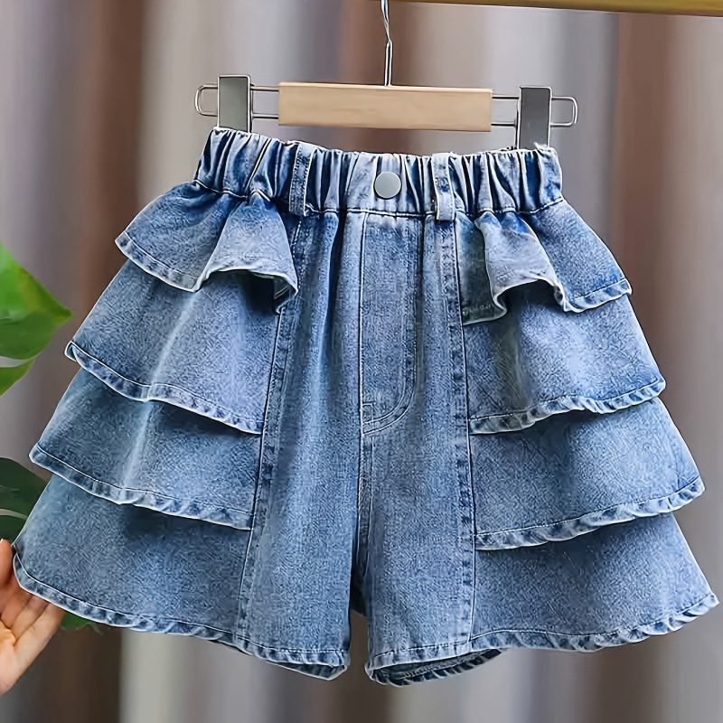 Детски дънкови къси панталони в корейски стил, средна талия, 50% памук, за деца на възраст 1–3 години (80–100 см), пролет 2025