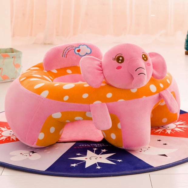 Rk yunyi Бебешки плюшен стол за учене да сядаш — нисък център на тежестта, облегалка против падане, драконски дизайн в супер мека къса плюш, за възраст 0–3 години