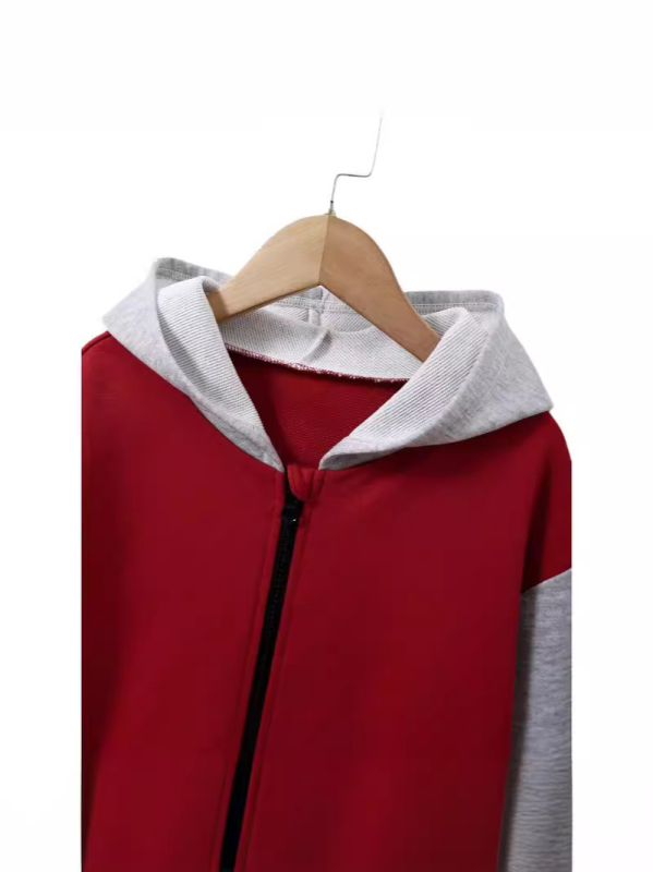 Детско яке за момчета с качулка, едноцветно, дълги ръкави, със стояща яка, 100% полиестер