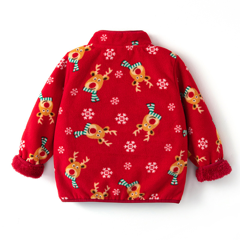 Детско поларено зимно яке 420 g, стояща яка, цип отпред, принт елен, подплата 100% полиестер