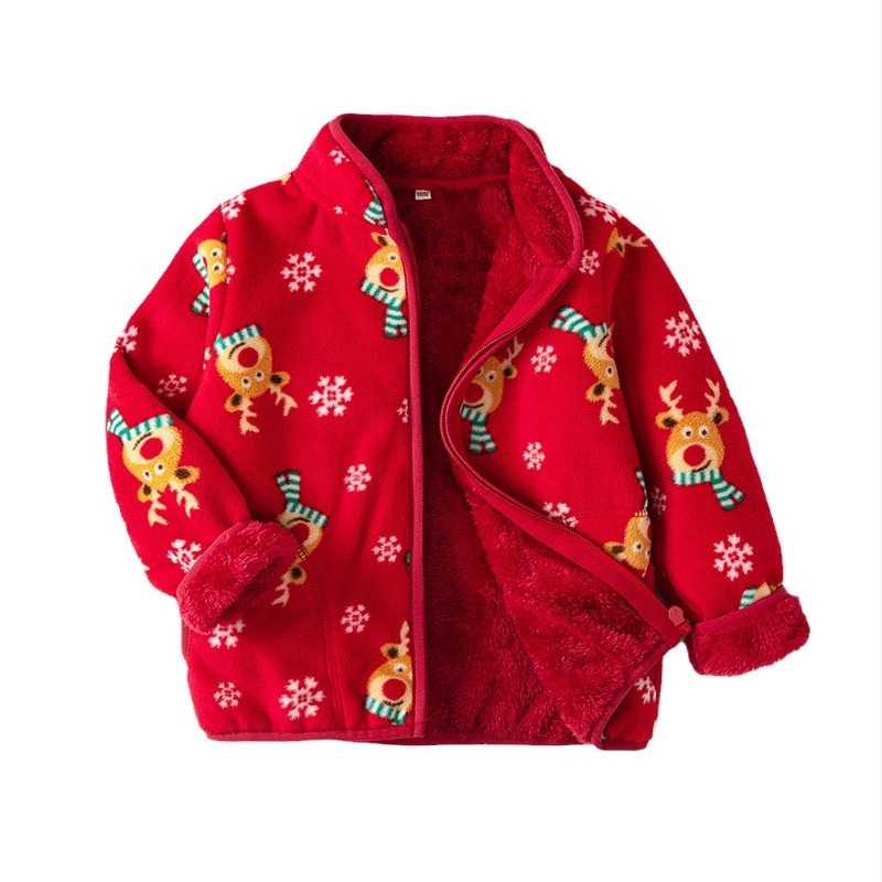 Детско поларено зимно яке 420 g, стояща яка, цип отпред, принт елен, подплата 100% полиестер